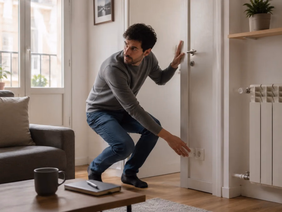 Plano de una vivienda con ondas que muestran distintas vías de transmisión del ruido