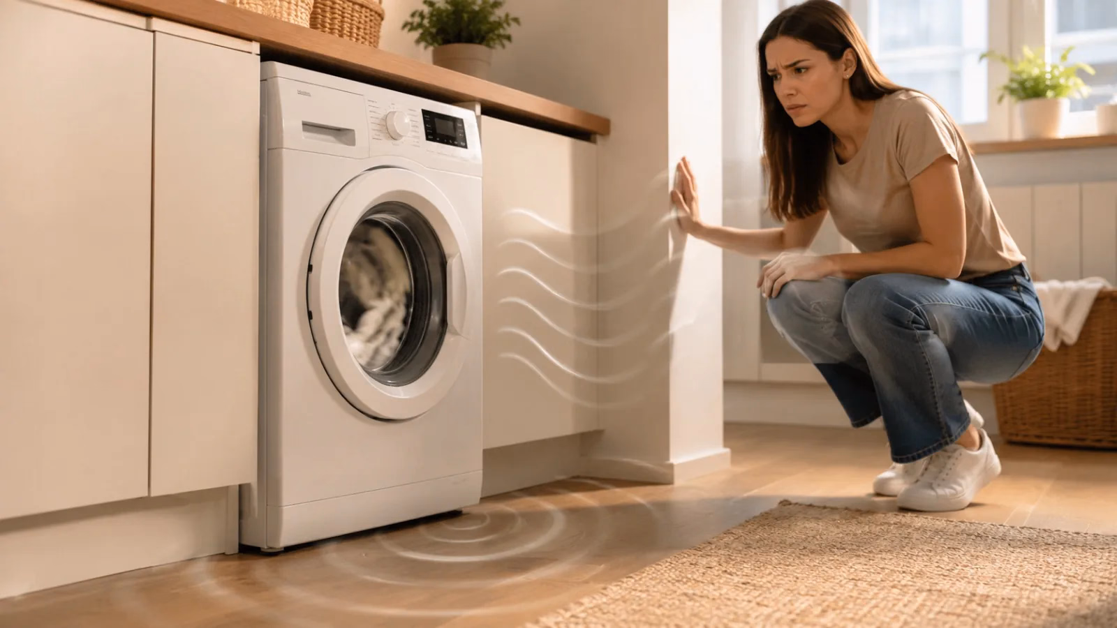 Lavadora y frigorífico transmitiendo vibraciones mediante sus patas, muebles, suelo y paredes